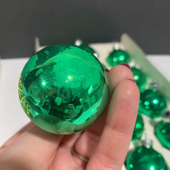 Vintage Ornaments Christmas Franke Shiny Brite in Box Gold Pyramid Green USA 30 - Picture 8 of 9